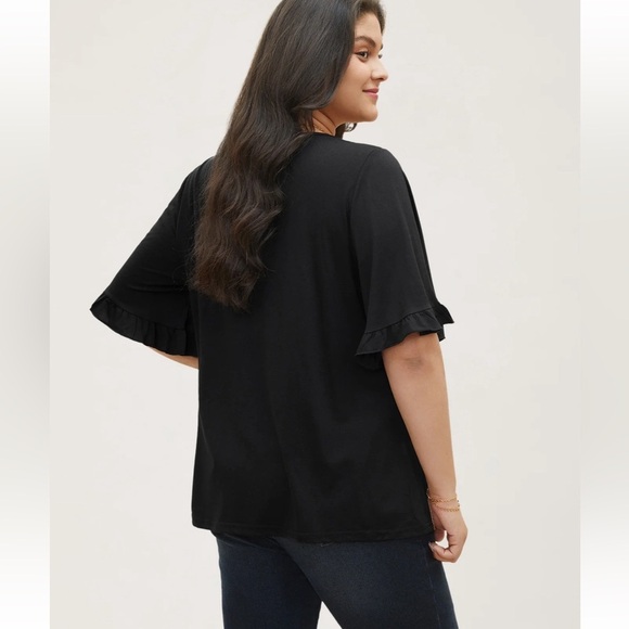 BloomChic Plus Size 2XL Solid Gathered Ruffle Trim Flounce Sleeve T-shirt us18 - Picture 2 of 7